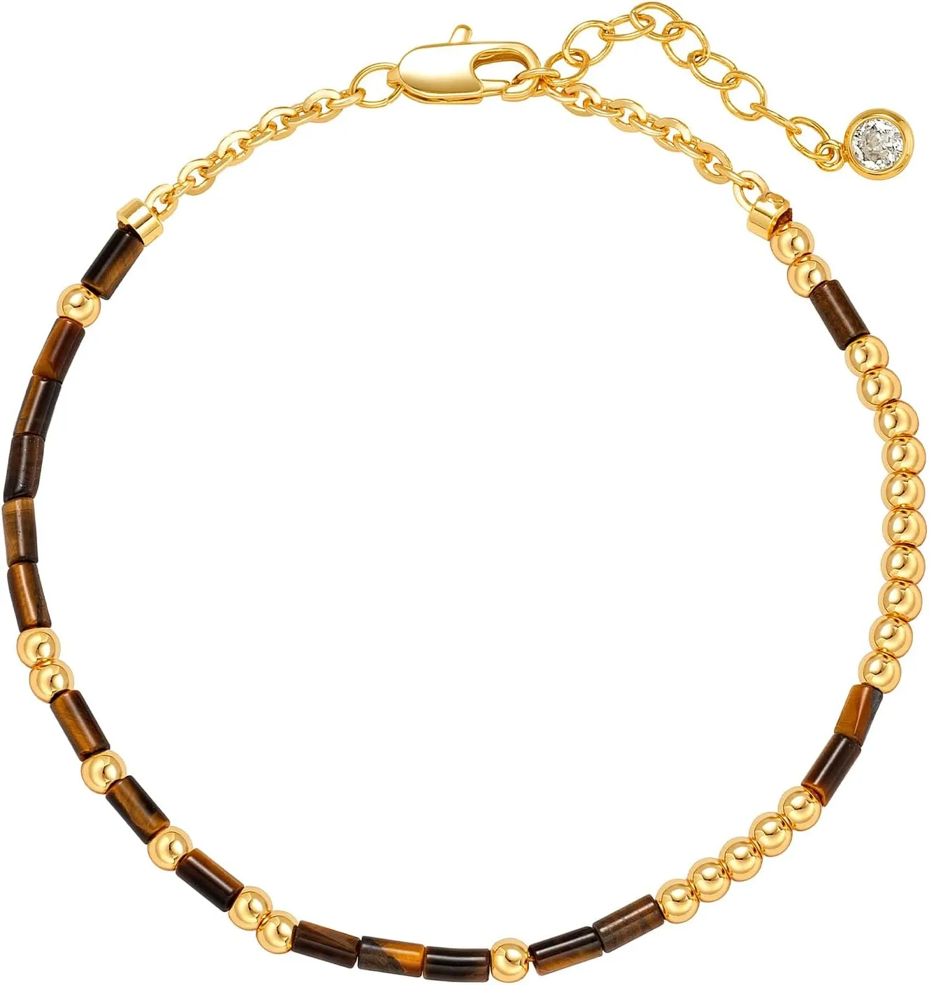 MEVECCO Gold Morse Code Bracelet for Women 18K Gold Plated Tiger Eye Stone Mixed Bracelets Handmade Gold Custom Morse Code Chain Bracelet Stack Jewelry Gifts