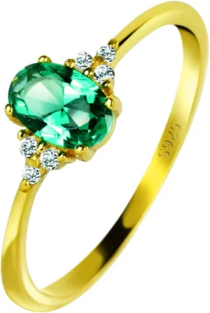 Michooyel 18K Gold Plated Dainty Emerald Rings Oval Cut Sterling Silver Statement Rings Cute Rings for Women