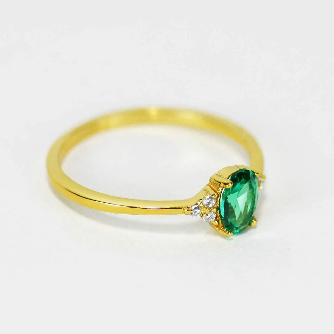 Michooyel 18K Gold Plated Dainty Emerald Rings Oval Cut Sterling Silver Statement Rings Cute Rings for Women