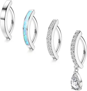 MILACOLATO 4-Piece Silver & Gold Hoop Belly Button Rings: Sterling Silver 14G CZ Opal Clickers, Hypoallergenic