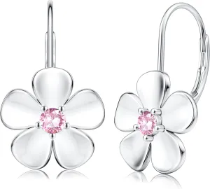MILACOLATO 925 Sterling Silver Flower Hoop Earrings for Women 18K White Gold Plated Plumeria Flower Dangle Earrings Hypoallergenic Leverback Earrings for Sensitive Ears Valentine's Day Jewelry Gifts