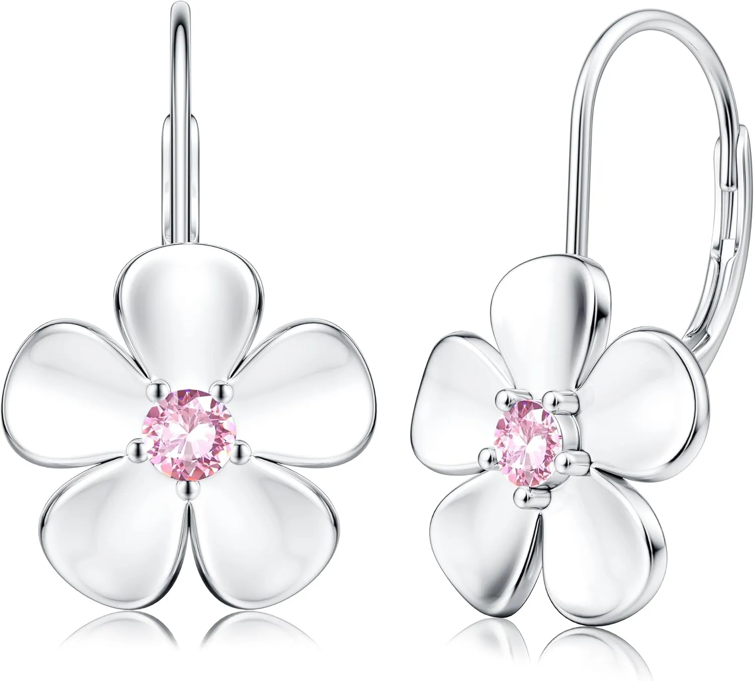 MILACOLATO 925 Sterling Silver Flower Hoop Earrings for Women 18K White Gold Plated Plumeria Flower Dangle Earrings Hypoallergenic Leverback Earrings for Sensitive Ears Valentine's Day Jewelry Gifts
