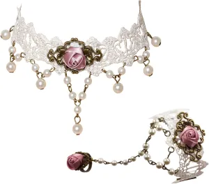 MILAKOO Women Choker and Bracelet Ring Set Lace Necklace Gothic Vintage Charm Pendant Beads Jewelry