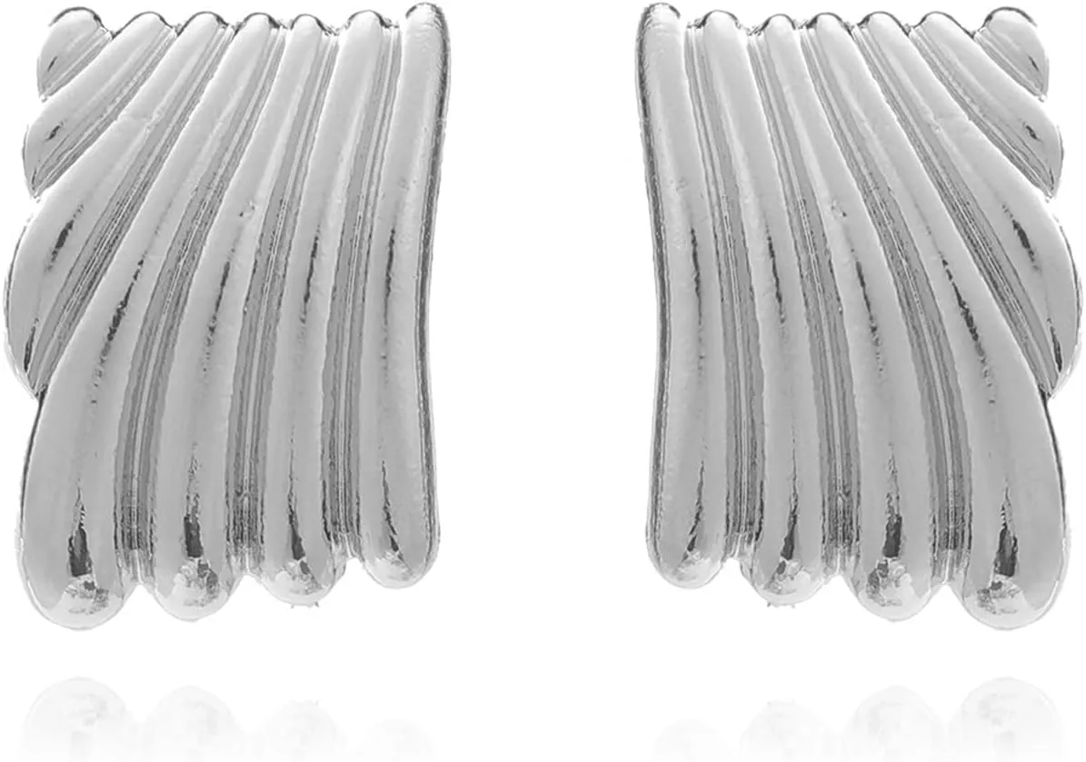 Minimalist Alloy Chunky Striped Rectangle Geometric Square Statement Stud Earrings for Women Jewelry