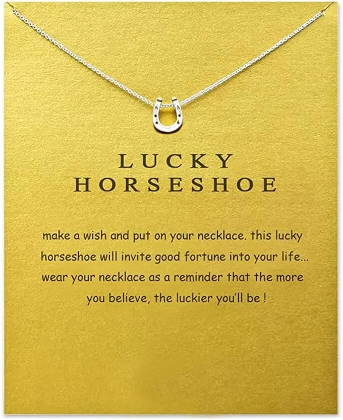 Minimalist Simple Tiny Horseshoe Pendant Necklace for Women Lucky Horseshoe Necklace with Meaning Card