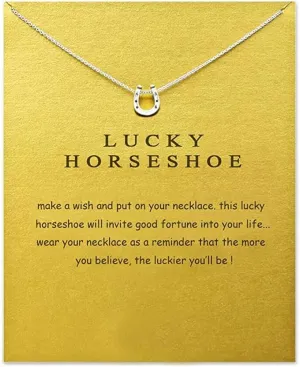 Minimalist Simple Tiny Horseshoe Pendant Necklace for Women Lucky Horseshoe Necklace with Meaning Card