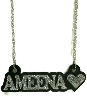 MIRROR MANIA Personalized Name Plate Custom Name Necklace Nameplate Name Laser Cut, Diamond Look, Silver Chain, Made To Order Any Name - Dazzling and Stunning!