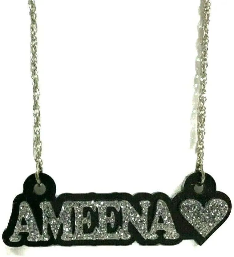 MIRROR MANIA Personalized Name Plate Custom Name Necklace Nameplate Name Laser Cut, Diamond Look, Silver Chain, Made To Order Any Name - Dazzling and Stunning!