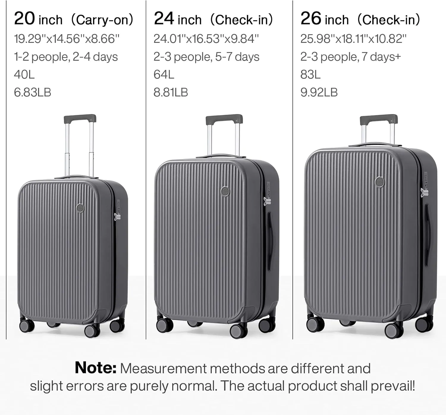 mixi 26 Inch Large Checked Luggage PC Hardshell Suitcases with Wheels for Travel Woman Men, Rock Gray