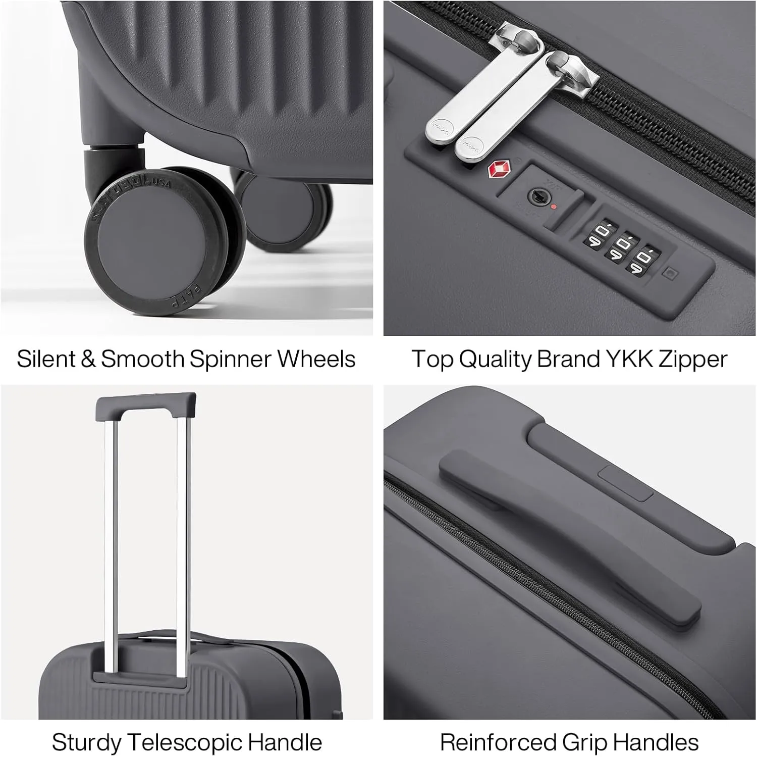 mixi 26 Inch Large Checked Luggage PC Hardshell Suitcases with Wheels for Travel Woman Men, Rock Gray