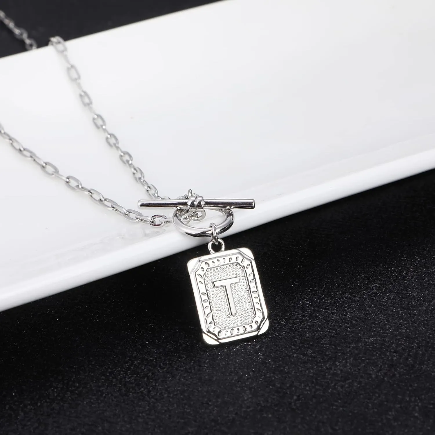 MJartoria Layered Initial Necklaces for Women Trendy, 14K Gold Plated Simple Star Choker Square Letter Pendant Necklace, Paperclip Chain Necklace, Gold Necklaces Jewelry Gifts