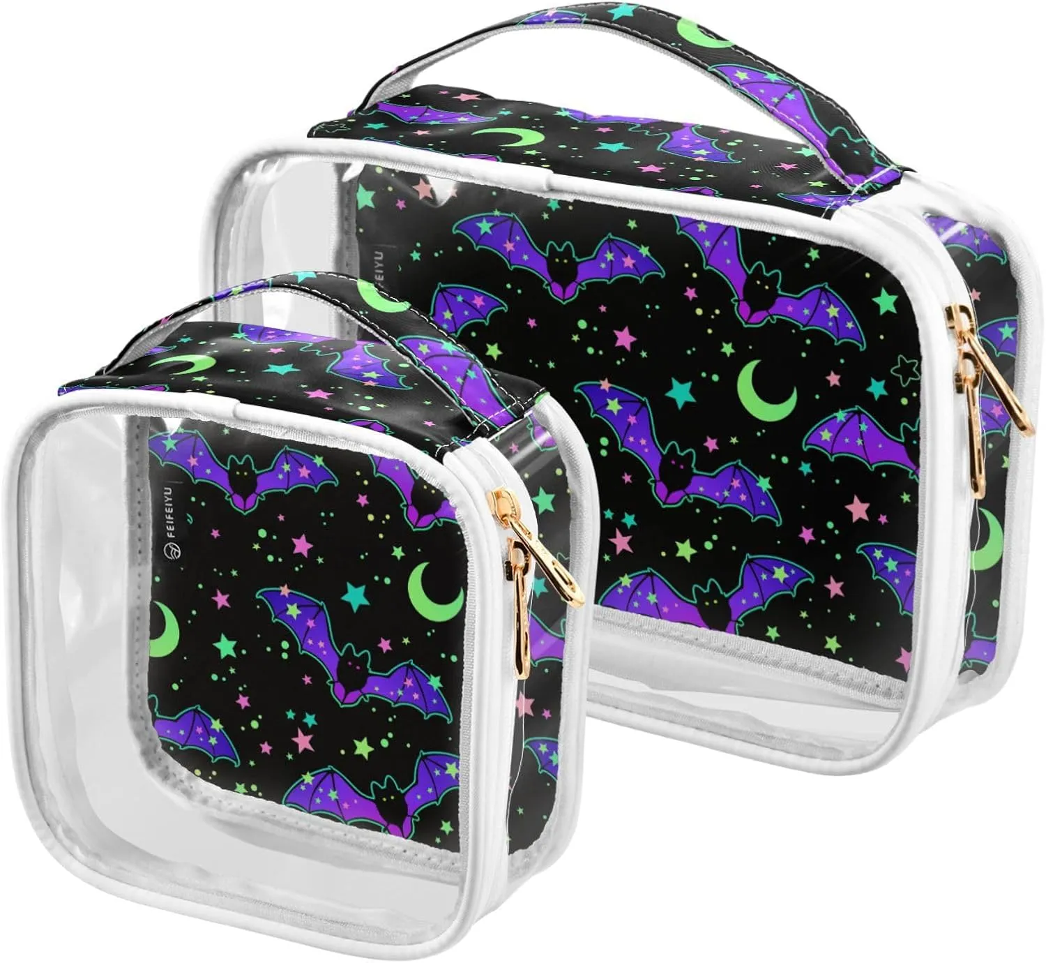 MNSRUU Clear Makeup Bags Magic Galaxy Bat Toiletry Bag for Women 2 PCS Waterproof Clear Bags Clear Travel Toiletry Bag Small Cosmetic Makeup Bag, Carry on Airport Airline Compliant Bag