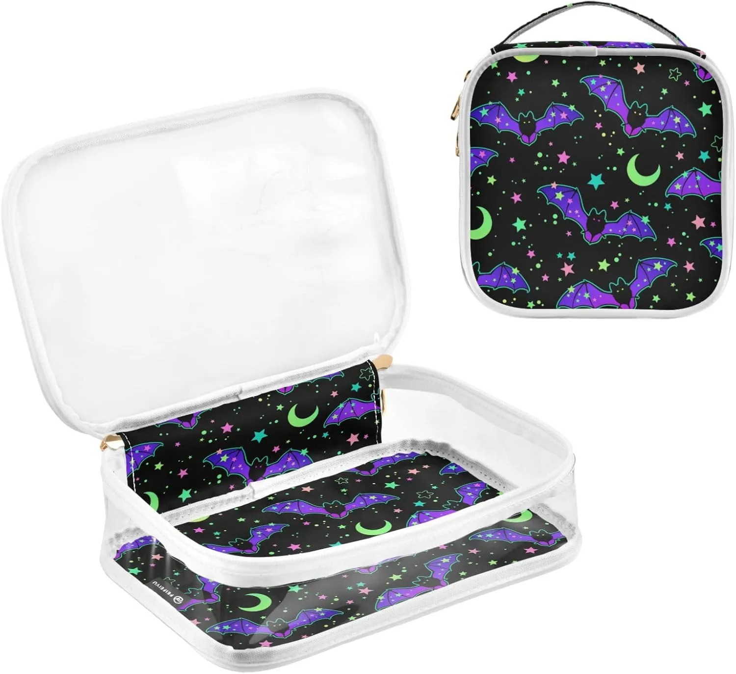 MNSRUU Clear Makeup Bags Magic Galaxy Bat Toiletry Bag for Women 2 PCS Waterproof Clear Bags Clear Travel Toiletry Bag Small Cosmetic Makeup Bag, Carry on Airport Airline Compliant Bag