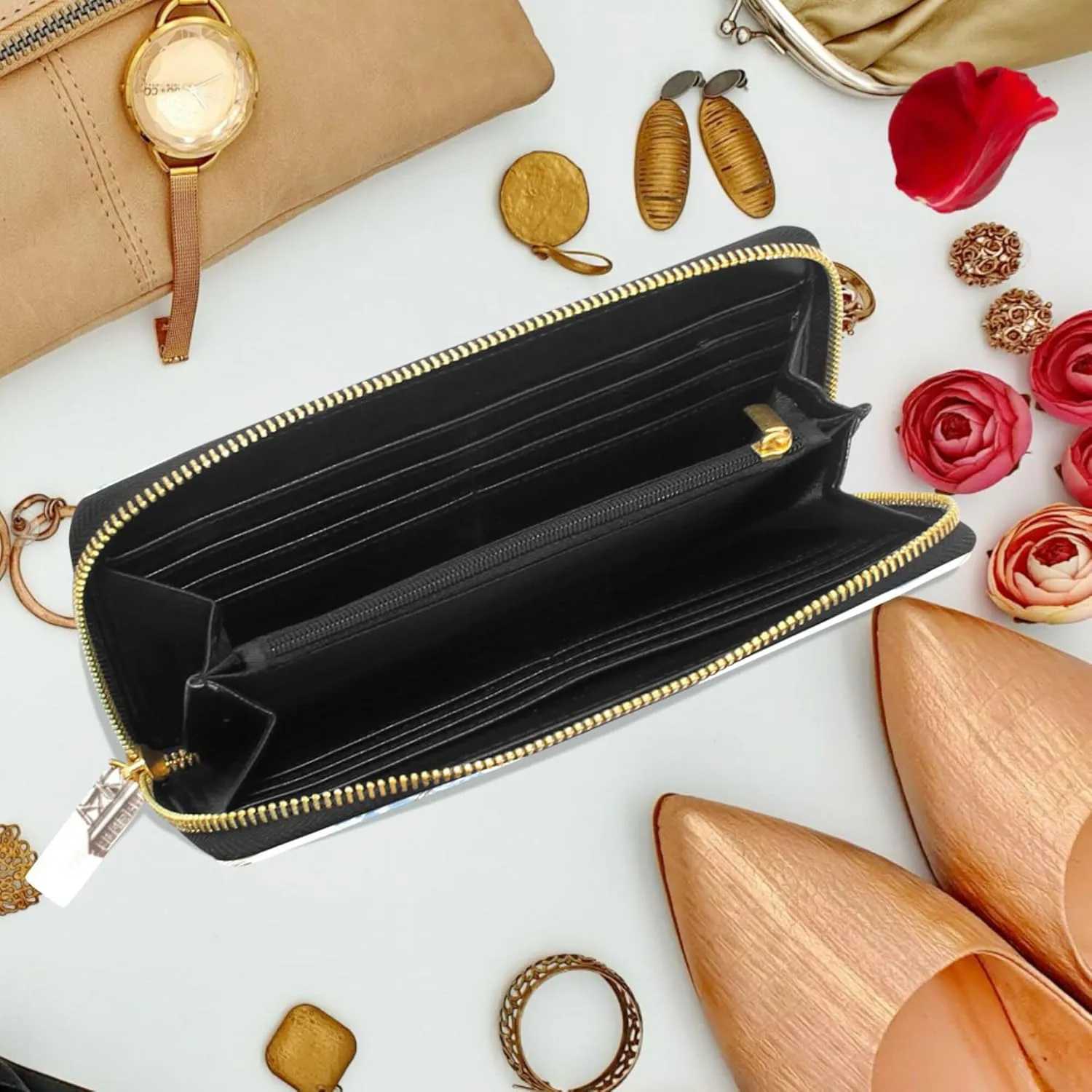 MNSRUU Womens Wallet Purses, Paris Bonjour Butterfly Clutch Purses for Women RFID Blocking Credit Card Holder Wallet Leather Zipper Coin Purse