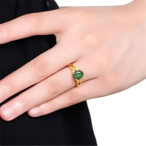 Mnyixsi Hetian Jade Retro Adjustable Ring with Zircon Diamonds Chinese Butterfly Jade Rings for Women Vietnam Gold Ring Imitation Garnet Adjustable Ring