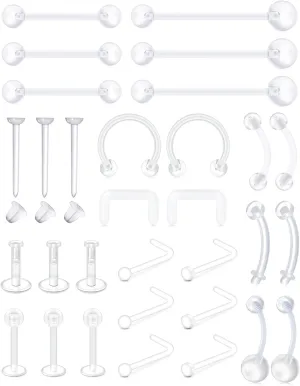 MODRSA Mix Set Clear Piercing Retainers Septum Retainer Nose Studs Flexible Lip Ear Nose Tongue Rings Nipplering Cartilage Rook Daith Earrings Horseshoe Plastic Industrial Piercing Retainer for Work