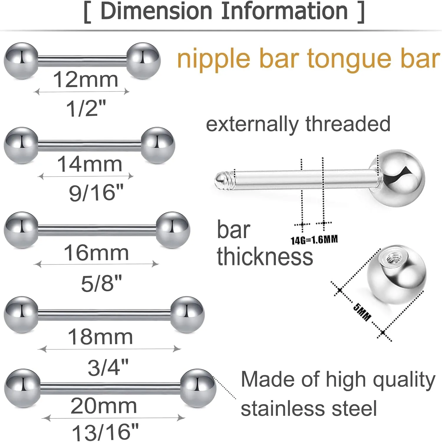 MODRSA Nipple Rings Tongue Rings 14 gauge Surgical Steel Nipple Piercing Nipple Bar Tongue Piercing Jewelry Tongue Piercing for Women