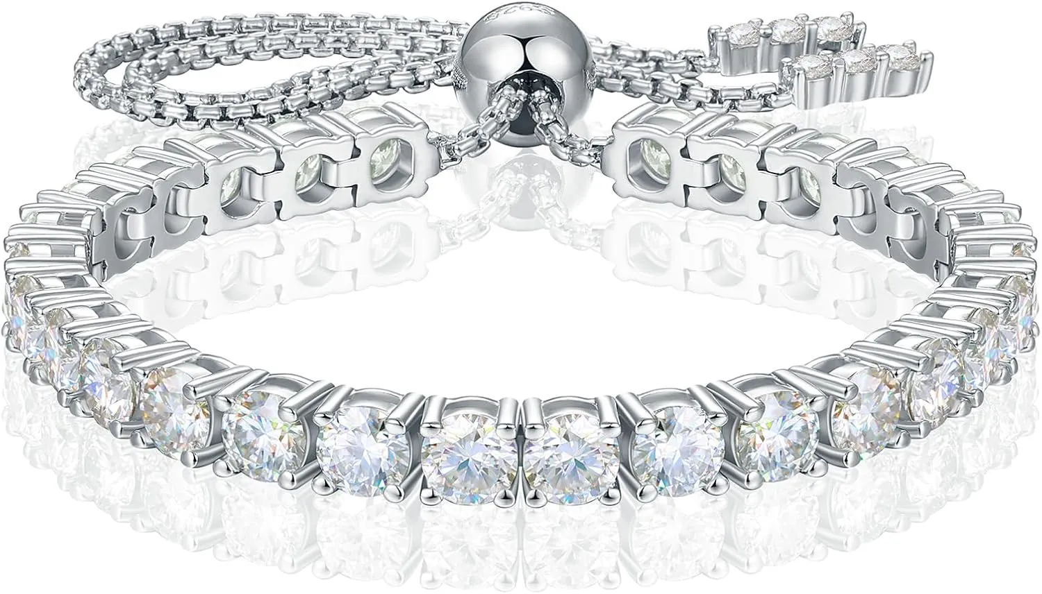 Moissanite Tennis Bracelet 1.52ct-7.76ct Adjustable Bracelet for Women 18K White Gold Plated S925 Sterling Silver Tennis Bracelet D Color VVS1 Round Cut 2mm-4mm Moissanite Bracelet Mothers Day Gift