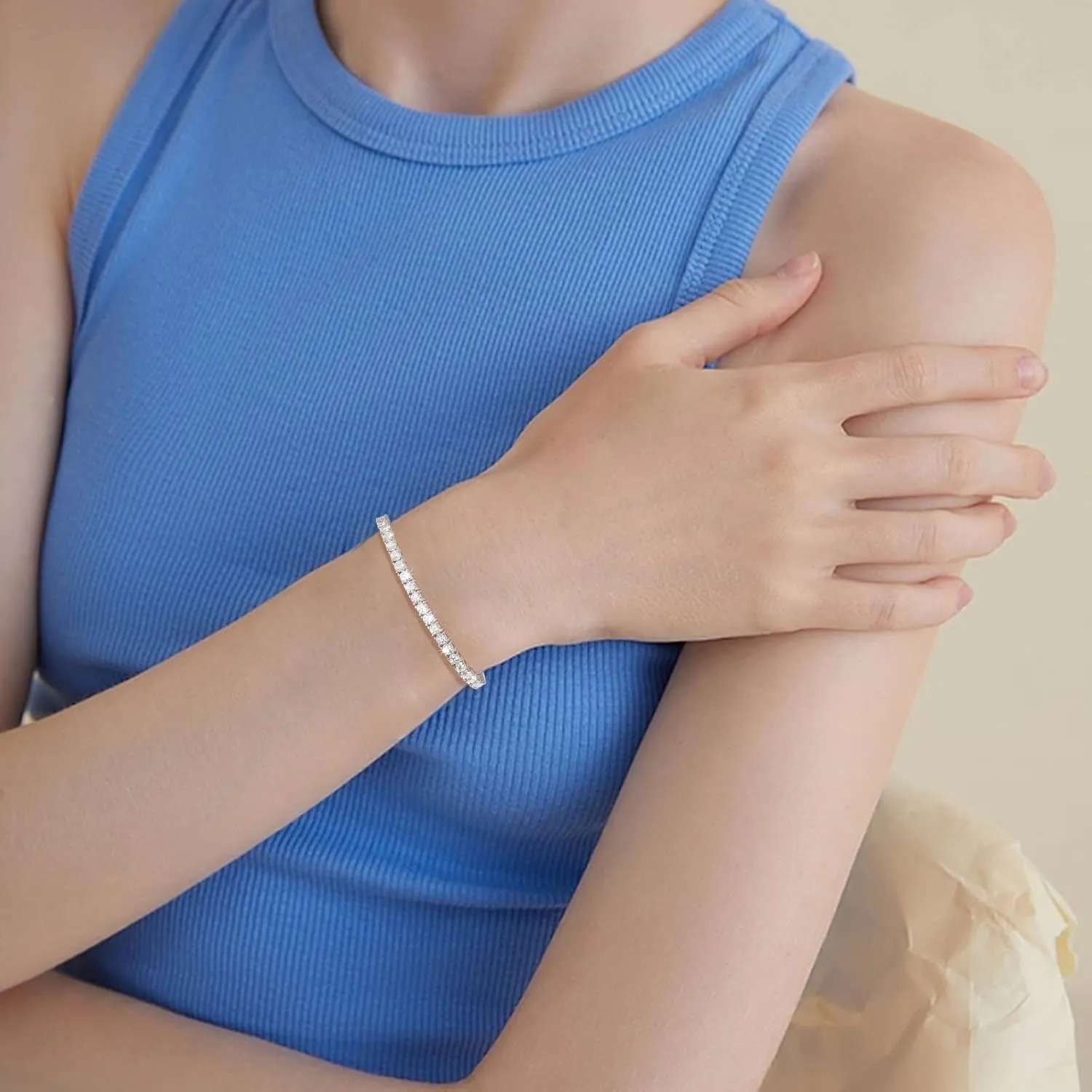 Moissanite Tennis Bracelet 1.52ct-7.76ct Adjustable Bracelet for Women 18K White Gold Plated S925 Sterling Silver Tennis Bracelet D Color VVS1 Round Cut 2mm-4mm Moissanite Bracelet Mothers Day Gift