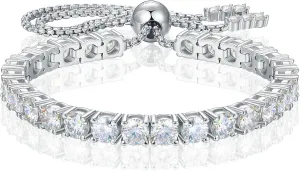 Moissanite Tennis Bracelet 1.52ct-7.76ct Adjustable Bracelet for Women 18K White Gold Plated S925 Sterling Silver Tennis Bracelet D Color VVS1 Round Cut 2mm-4mm Moissanite Bracelet Mothers Day Gift