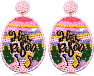 MOLOCH Easter Earrings for Women Easter Bead He IS Risen Earrings Colorful Beads Sequins Egg Dangling Earrings Spring Holiday Jewelry Gift (green)