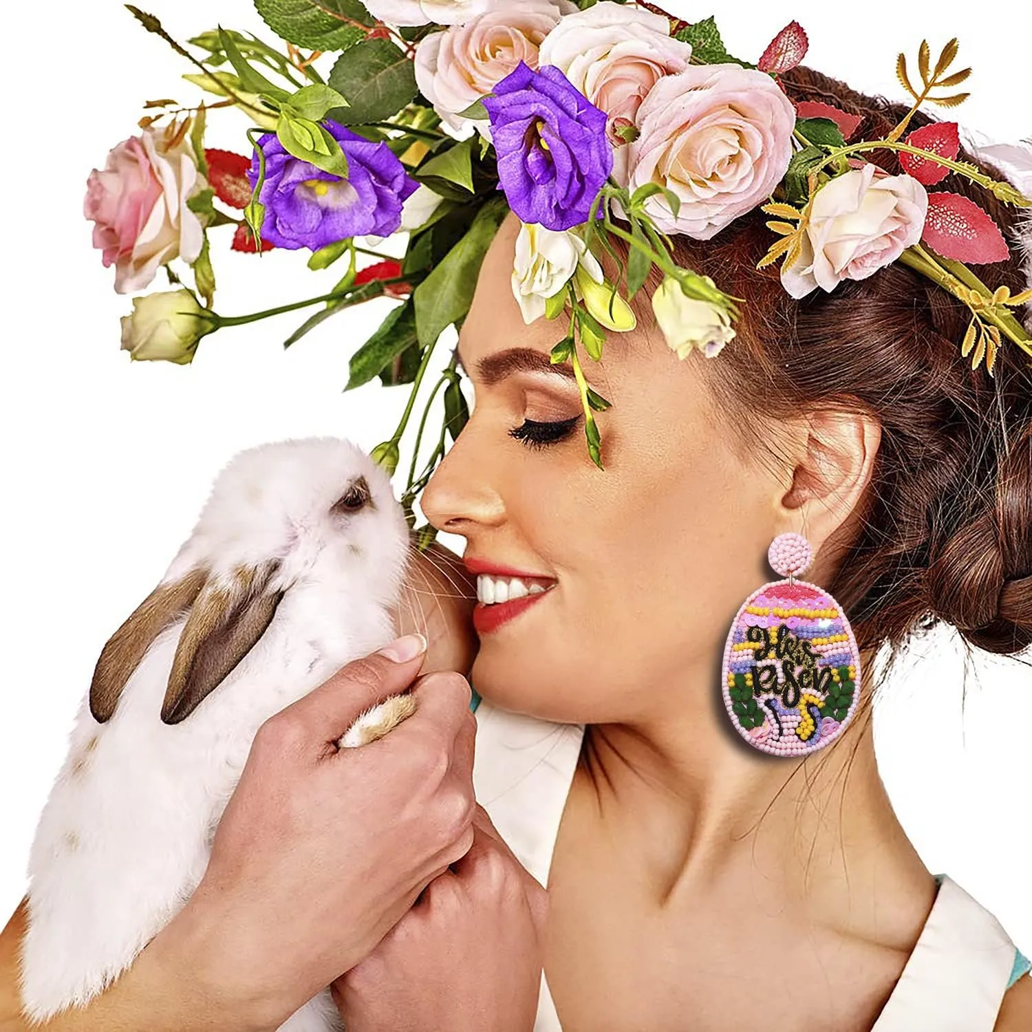 MOLOCH Easter Earrings for Women Easter Bead He IS Risen Earrings Colorful Beads Sequins Egg Dangling Earrings Spring Holiday Jewelry Gift (green)