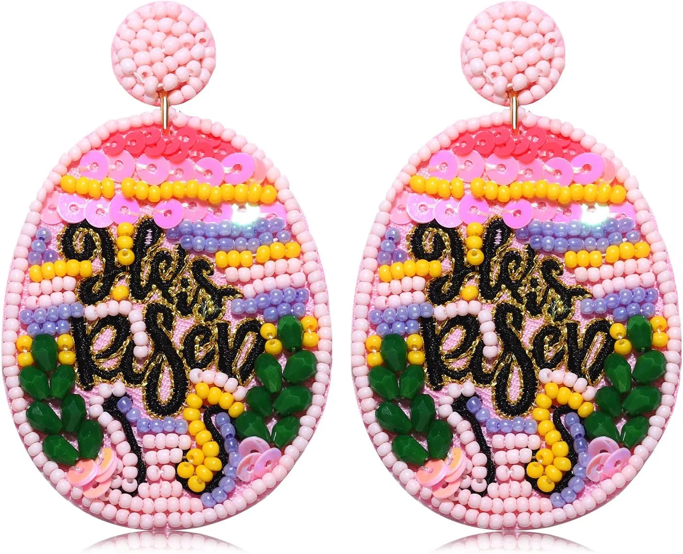 MOLOCH Easter Earrings for Women Easter Bead He IS Risen Earrings Colorful Beads Sequins Egg Dangling Earrings Spring Holiday Jewelry Gift (green)