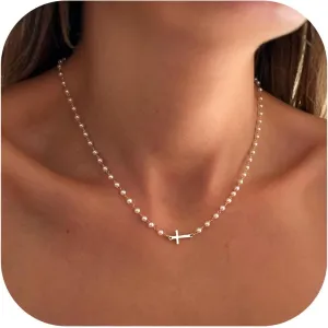 MONOZO Cross Necklace for Women14K Gold Plated Cross Necklace Layered Gold Cross Necklace Tiny Sideway Cross Choker Necklace Gold Cross Necklaces for Women Trendy Gold Jewelry Gifts for Women Trendy