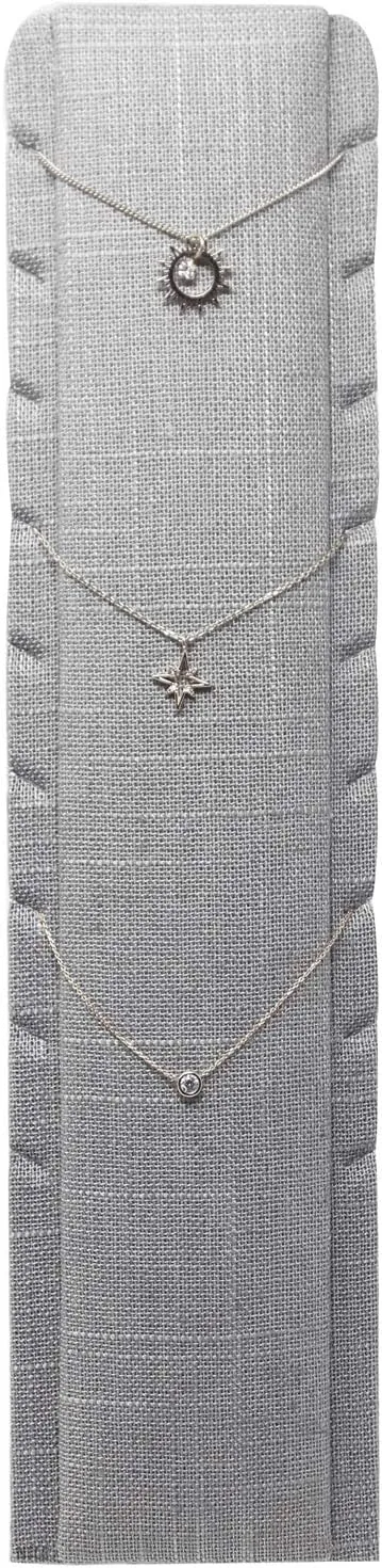 MOOCA 2 Pcs Set Multiple Pendant Necklace Showcase Jewelry Display, Chain Display Stand, Necklaces Holder Stand with Adjustable holders for 9 necklaces, Gray Linen