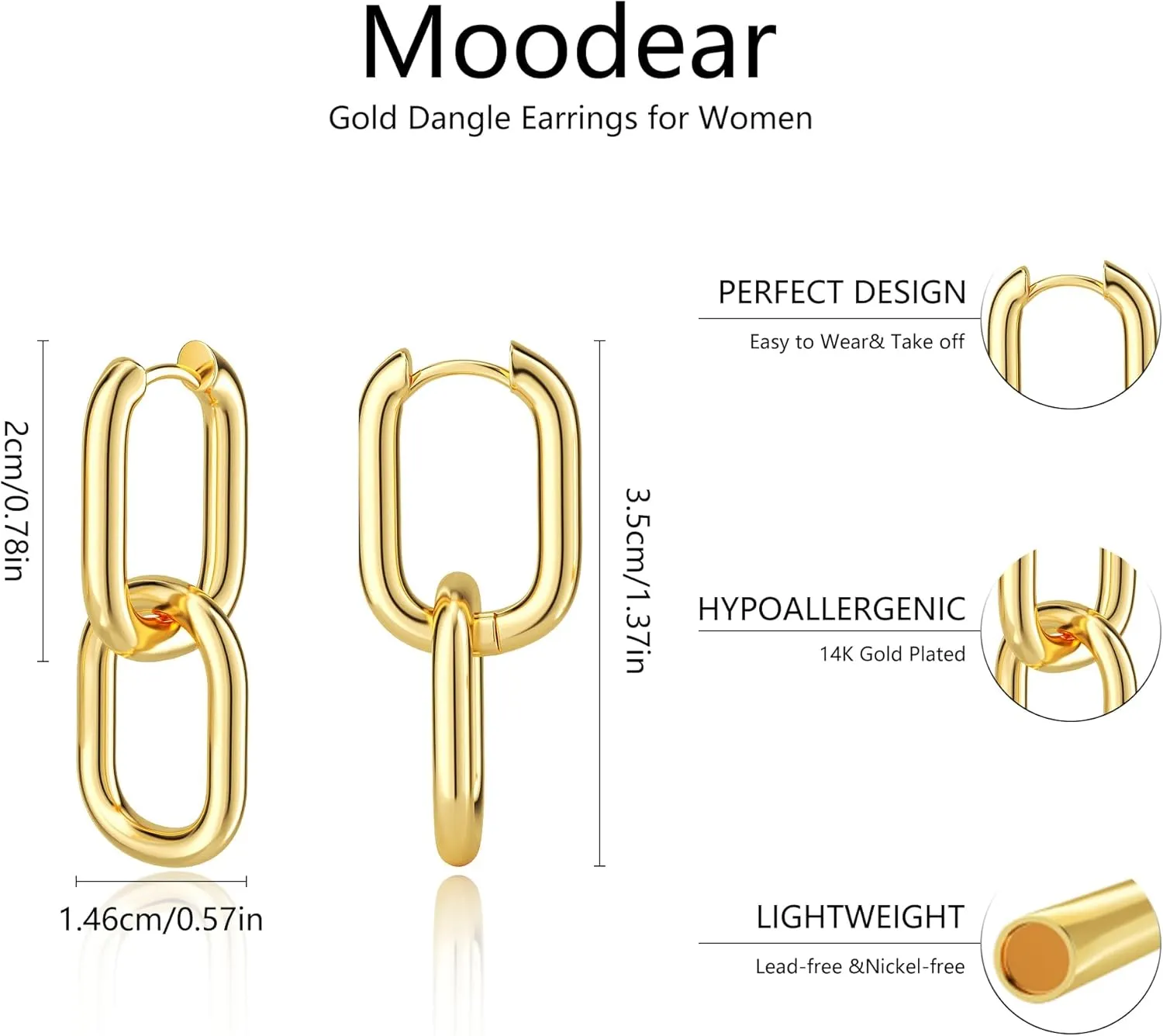 Moodear Trendy Chunky Hoop Earrings for Women - Dainty 14K Gold Plated Thinck Open Hoops Hypoallergenic Lightweight Earring Jewelry Gift