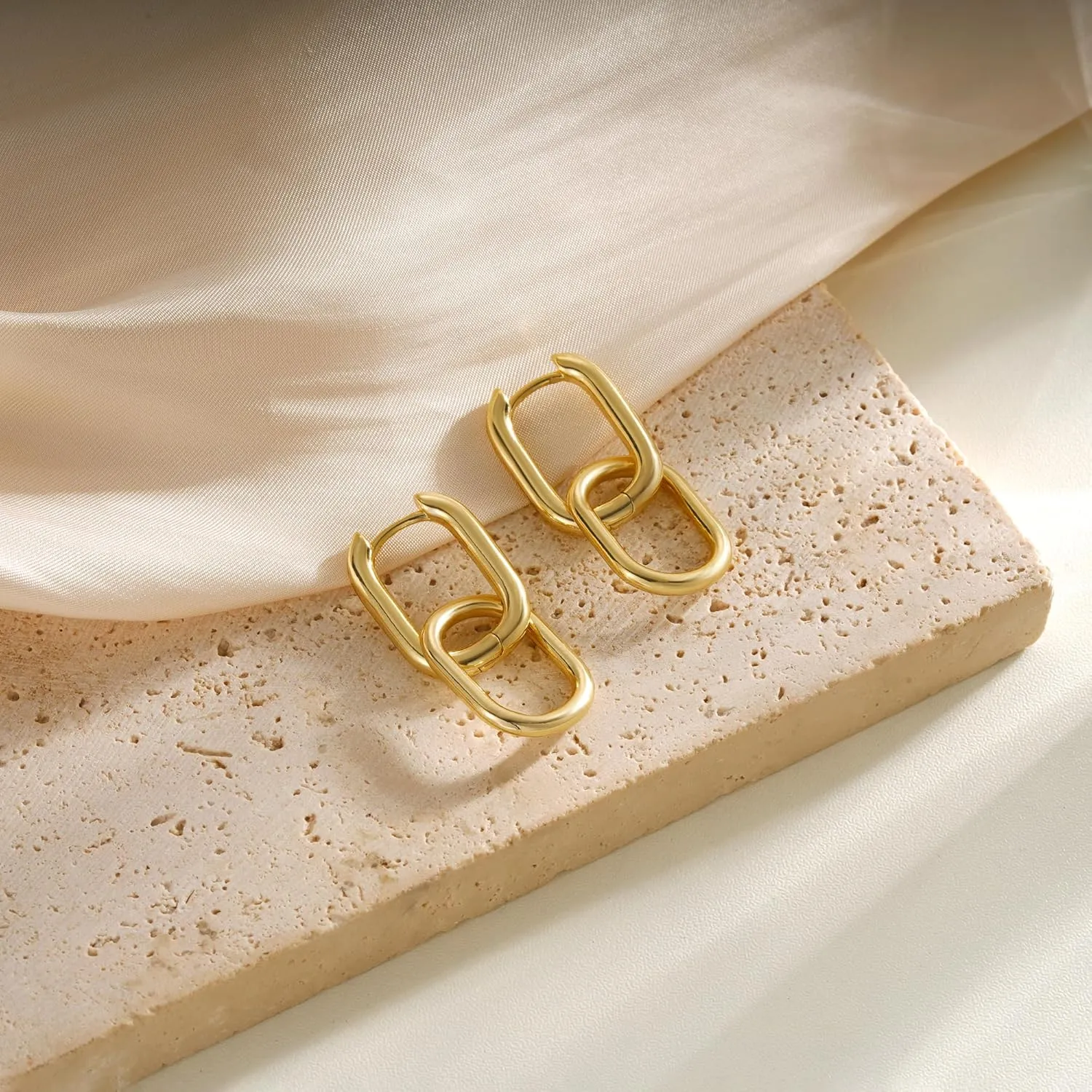 Moodear Trendy Chunky Hoop Earrings for Women - Dainty 14K Gold Plated Thinck Open Hoops Hypoallergenic Lightweight Earring Jewelry Gift