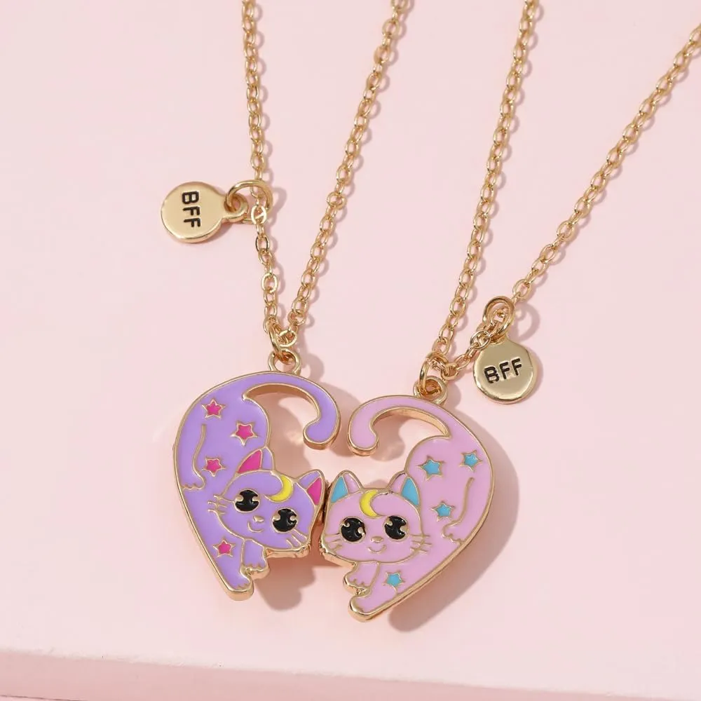 Moon And Star Cat Necklace for 2, Magnetic Pendant BFF Best Friends Necklaces Jewelry for Women