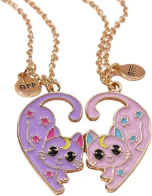 Moon And Star Cat Necklace for 2, Magnetic Pendant BFF Best Friends Necklaces Jewelry for Women