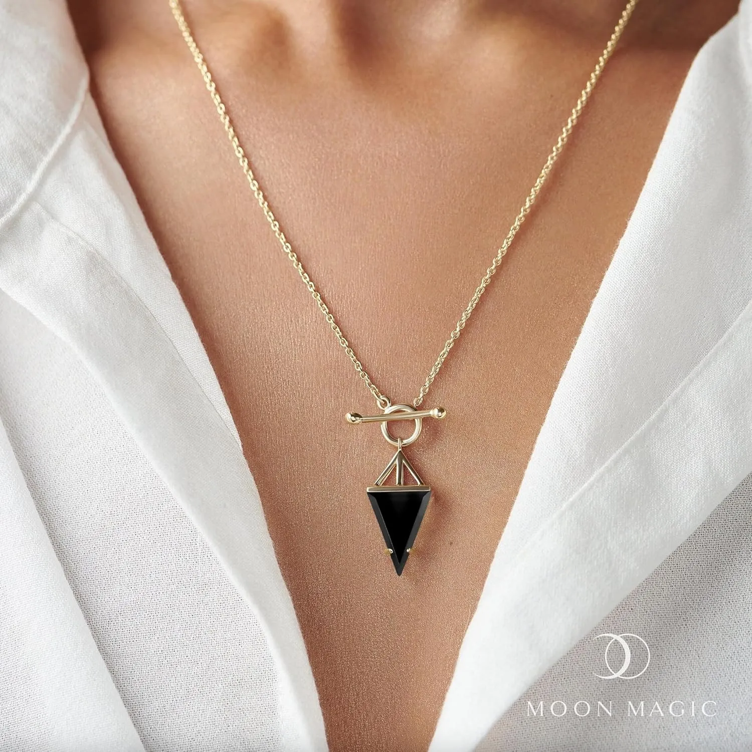 Moon Magic - Authentic Moonstone, Onyx, Black Obsidian Necklaces/Real 925 Sterling Silver - 18k Rose and Yellow Gold Enchanted Moonstone Necklaces for Women/Genuine Gemstone Jewelry