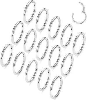 MOQIKAKA16G 18G 20G Surgical Steel Nose Septum Rings Hoops - Stainless Steel Hinged Clicker Segment Nose Rings Hoop Helix Cartilage Daith Tragus Sleeper Earrings, Ear Plugs Tunnels Gauges