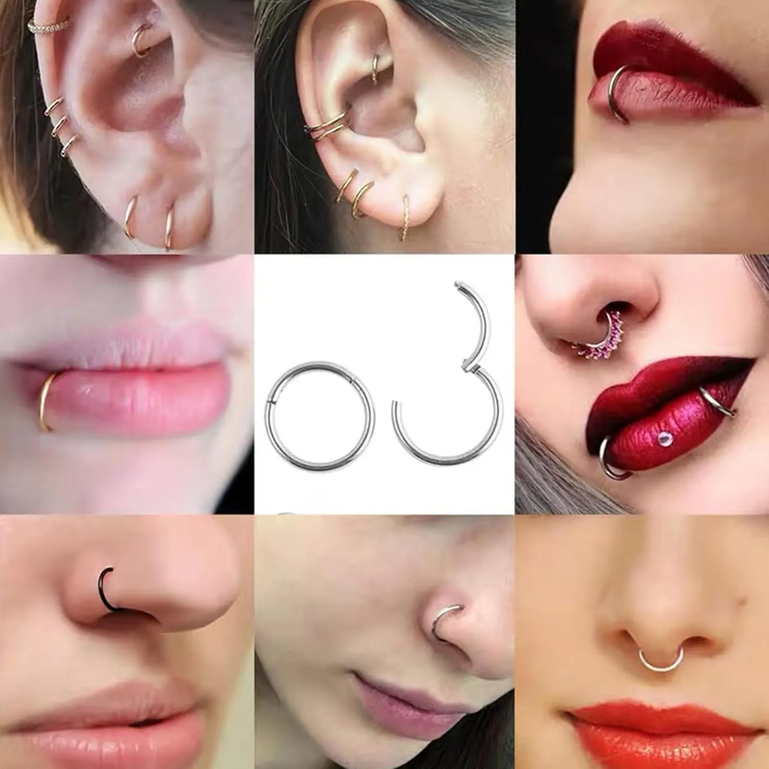 MOQIKAKA16G 18G 20G Surgical Steel Nose Septum Rings Hoops - Stainless Steel Hinged Clicker Segment Nose Rings Hoop Helix Cartilage Daith Tragus Sleeper Earrings, Ear Plugs Tunnels Gauges