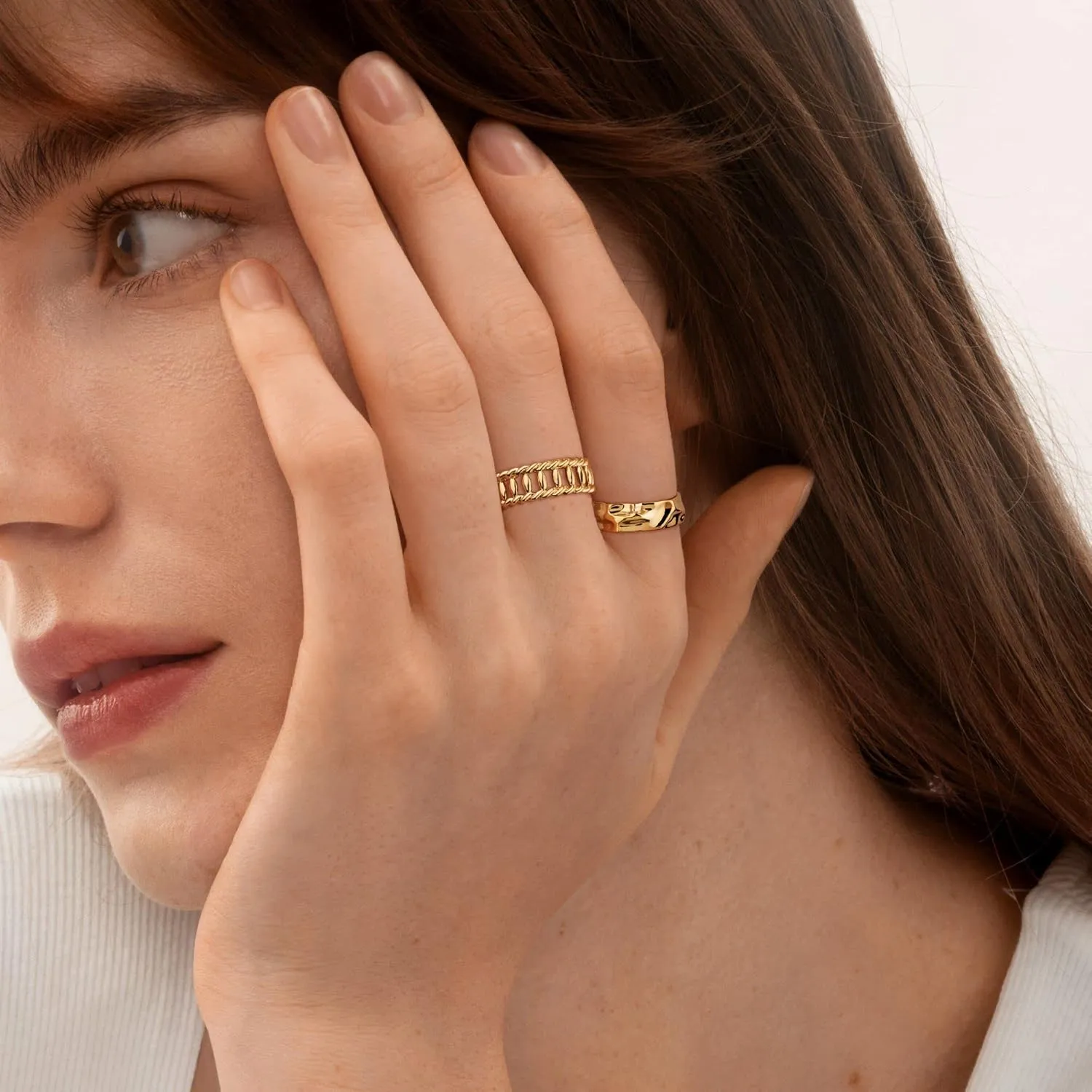 MTMY 14K Gold Plated Rings for Women Dainty Stacking Ring Statement Ring Eternity Bands Jewelry Size 6 to 8
