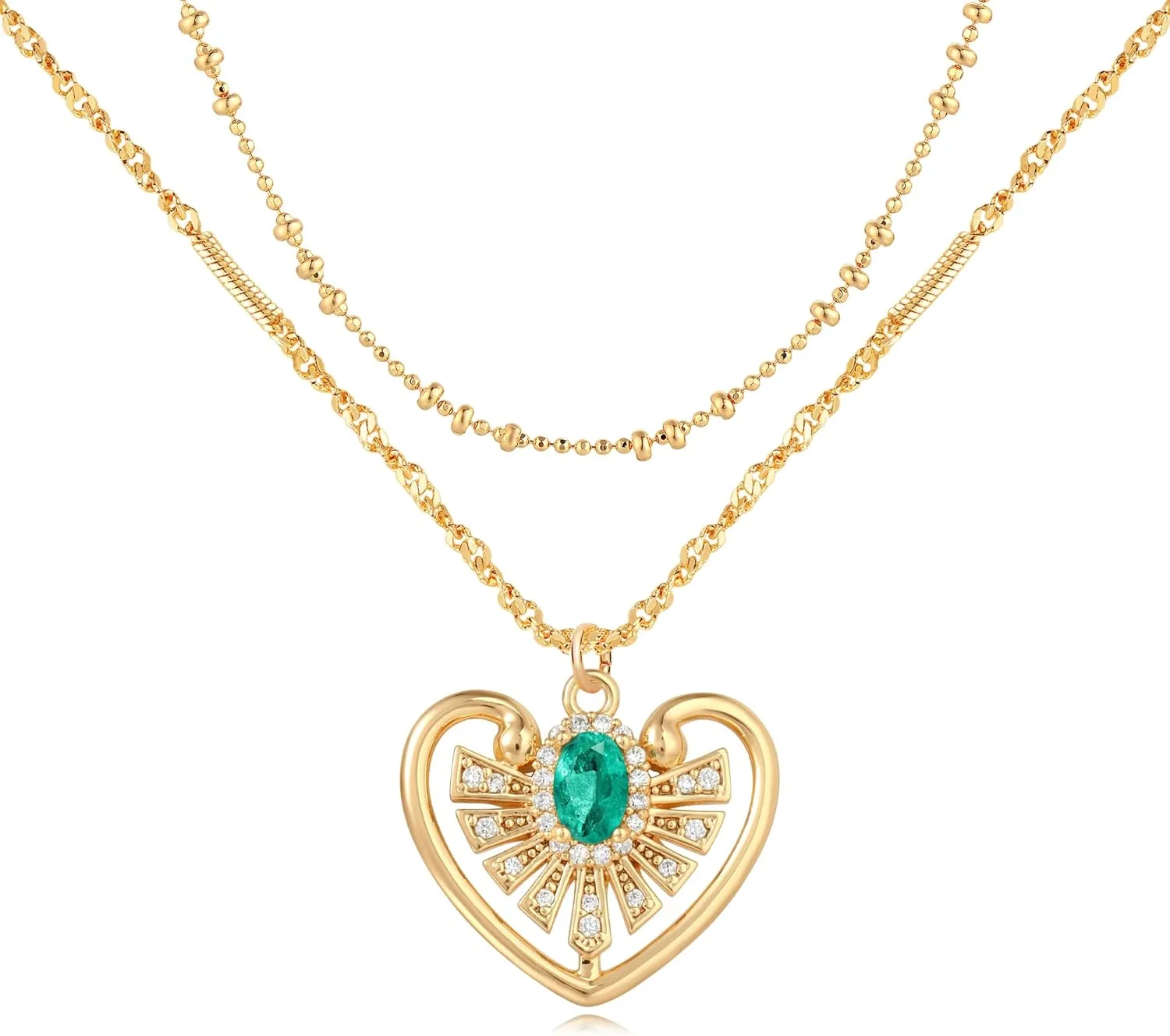 MTMY Layered Heart Necklaces for Women Stackable 14K Gold Plated Chain Necklace Layering CZ Heart Pendant Choker Necklaces Trendy Jewelry Set Gifts