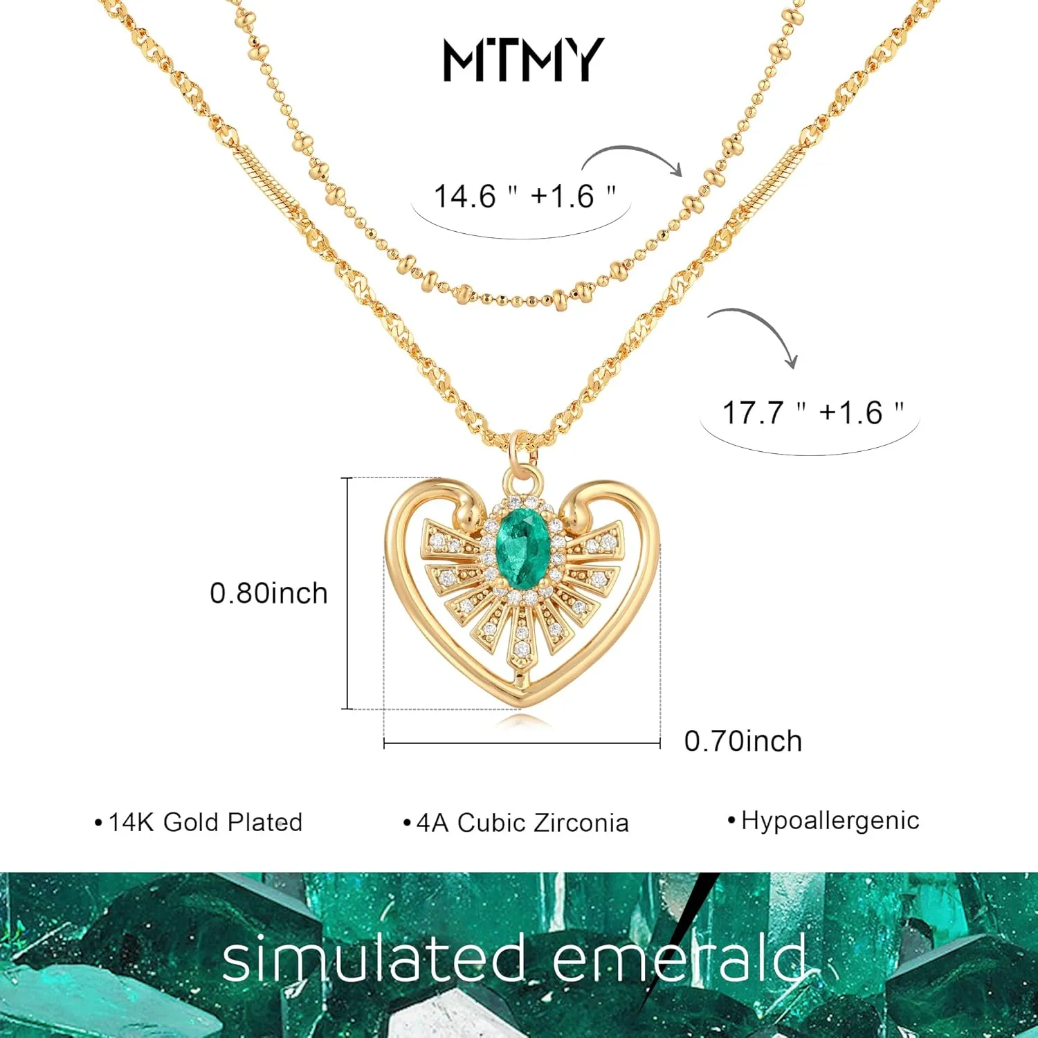MTMY Layered Heart Necklaces for Women Stackable 14K Gold Plated Chain Necklace Layering CZ Heart Pendant Choker Necklaces Trendy Jewelry Set Gifts