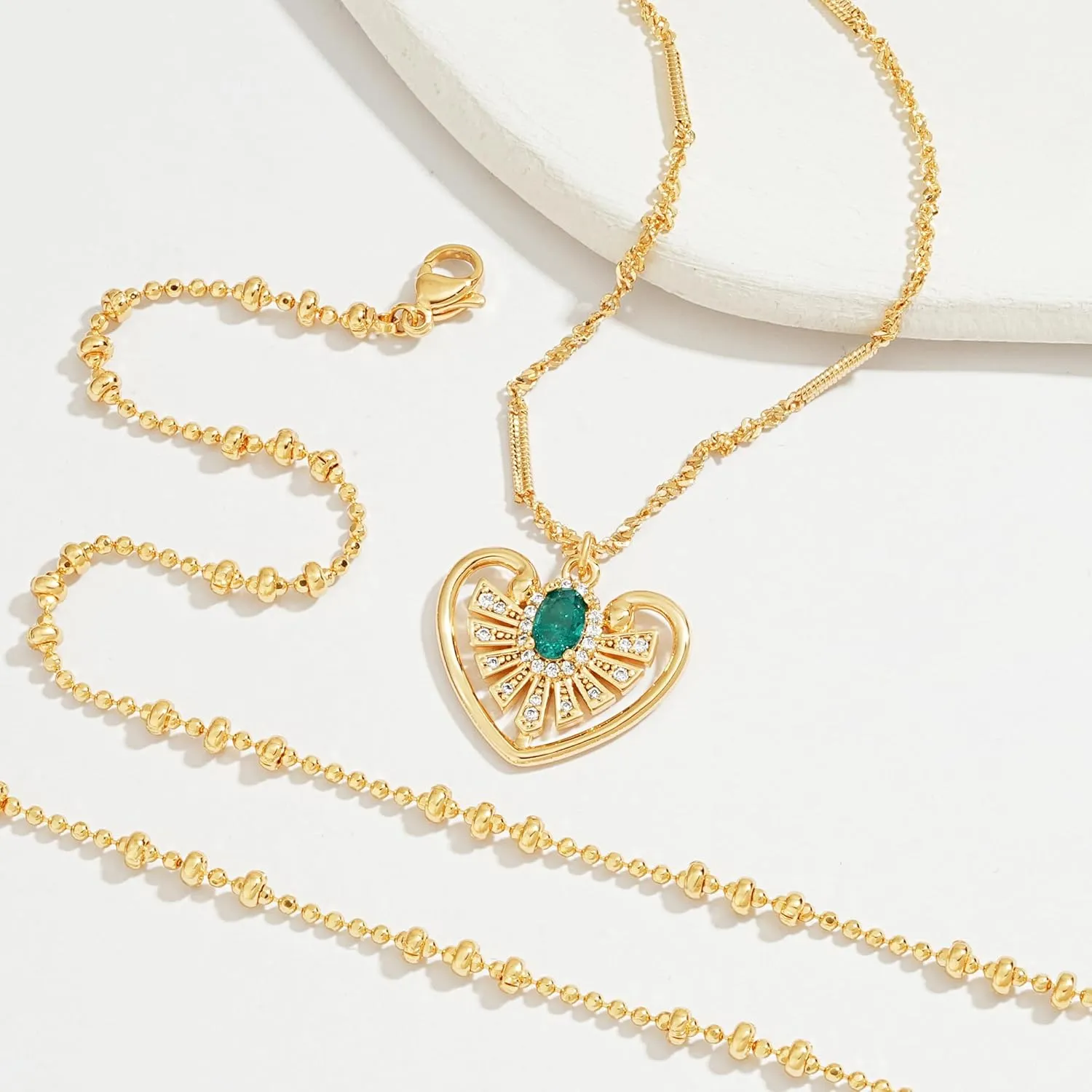 MTMY Layered Heart Necklaces for Women Stackable 14K Gold Plated Chain Necklace Layering CZ Heart Pendant Choker Necklaces Trendy Jewelry Set Gifts