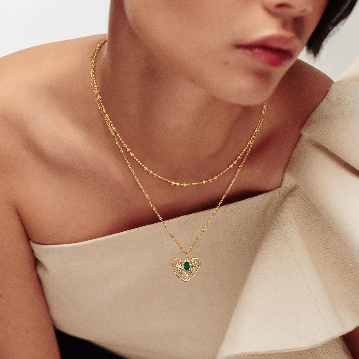 MTMY Layered Heart Necklaces for Women Stackable 14K Gold Plated Chain Necklace Layering CZ Heart Pendant Choker Necklaces Trendy Jewelry Set Gifts