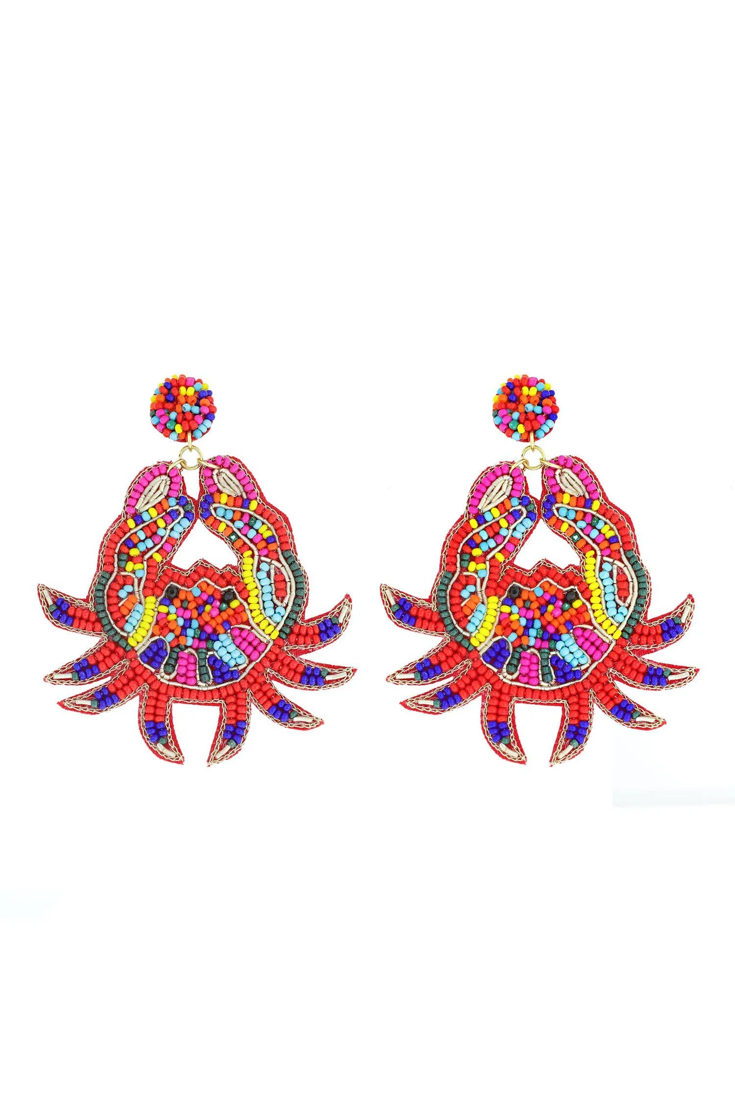 Multicolor Red Crab Seed Bead Dangle Earrings