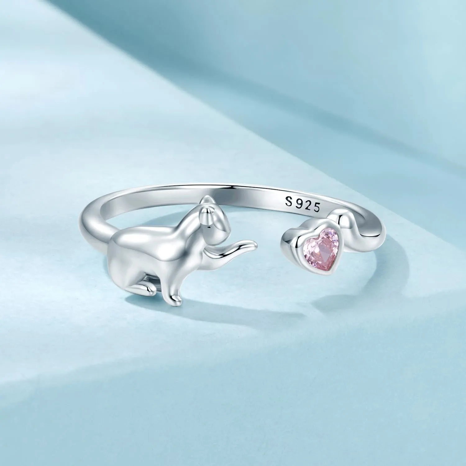 MUNDELL 925 Sterling Silver Cute Dachshund Open Rings Puppy Dog Adjustable Rings for Women Animal Stacking Rings Statement Rings Fine Jewelry