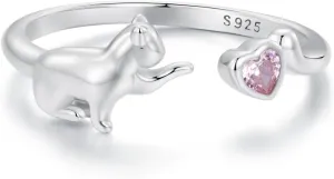 MUNDELL 925 Sterling Silver Cute Dachshund Open Rings Puppy Dog Adjustable Rings for Women Animal Stacking Rings Statement Rings Fine Jewelry