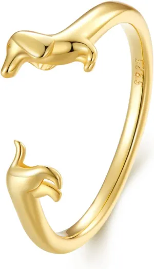 MUNDELL 925 Sterling Silver Cute Dachshund Open Rings Puppy Dog Adjustable Rings for Women Animal Stacking Rings Statement Rings Fine Jewelry