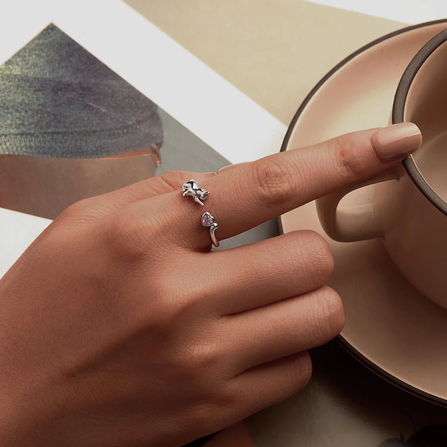 MUNDELL 925 Sterling Silver Cute Dachshund Open Rings Puppy Dog Adjustable Rings for Women Animal Stacking Rings Statement Rings Fine Jewelry