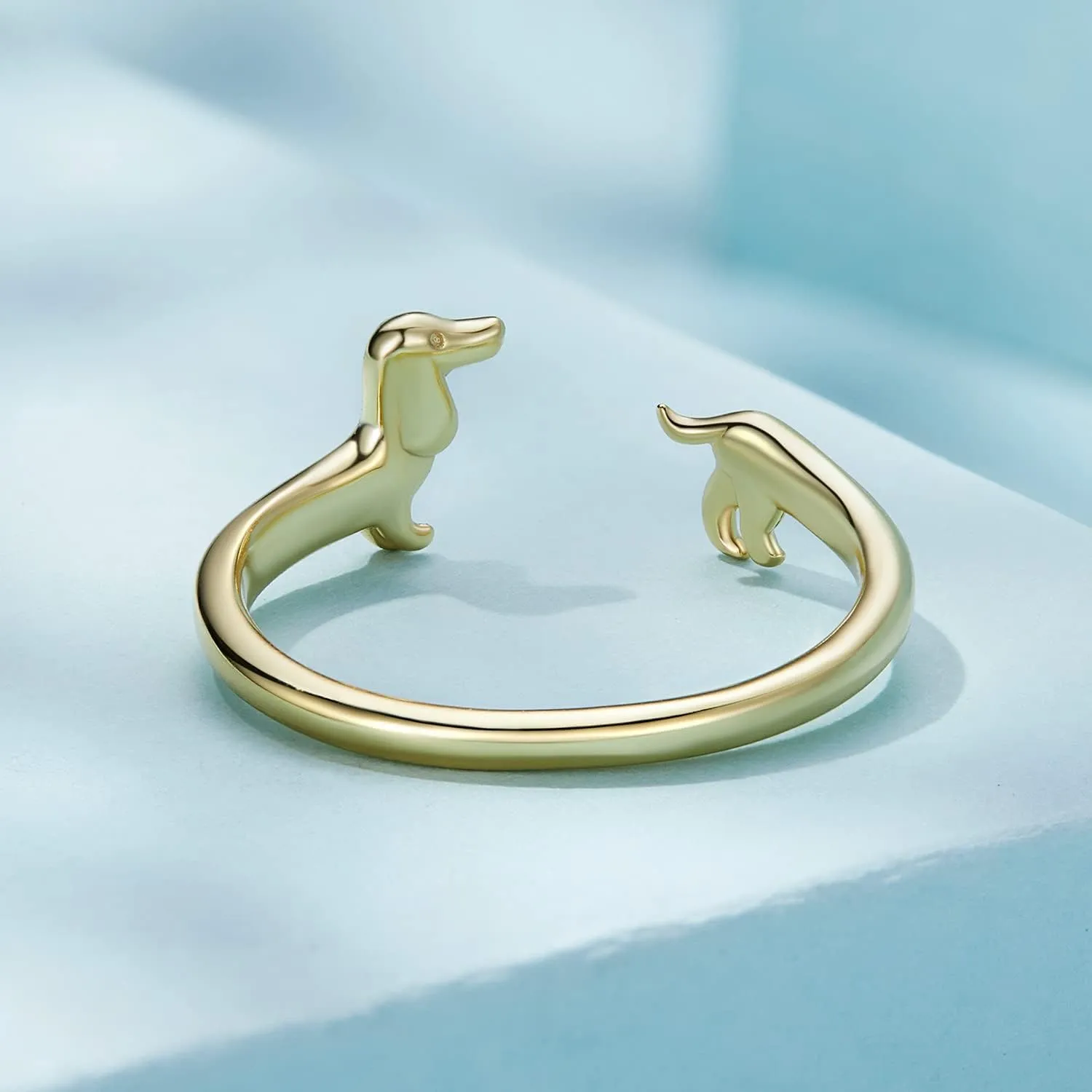 MUNDELL 925 Sterling Silver Cute Dachshund Open Rings Puppy Dog Adjustable Rings for Women Animal Stacking Rings Statement Rings Fine Jewelry