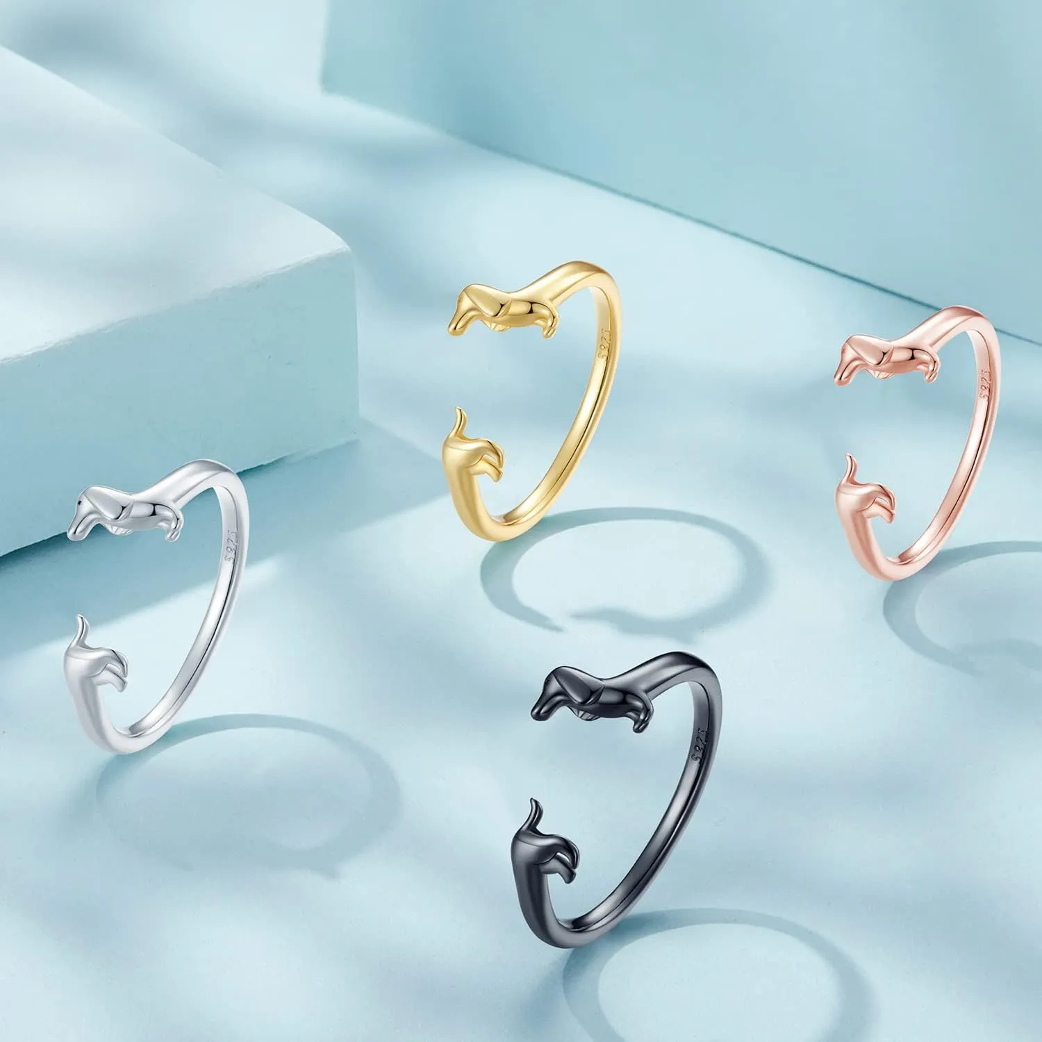 MUNDELL 925 Sterling Silver Cute Dachshund Open Rings Puppy Dog Adjustable Rings for Women Animal Stacking Rings Statement Rings Fine Jewelry