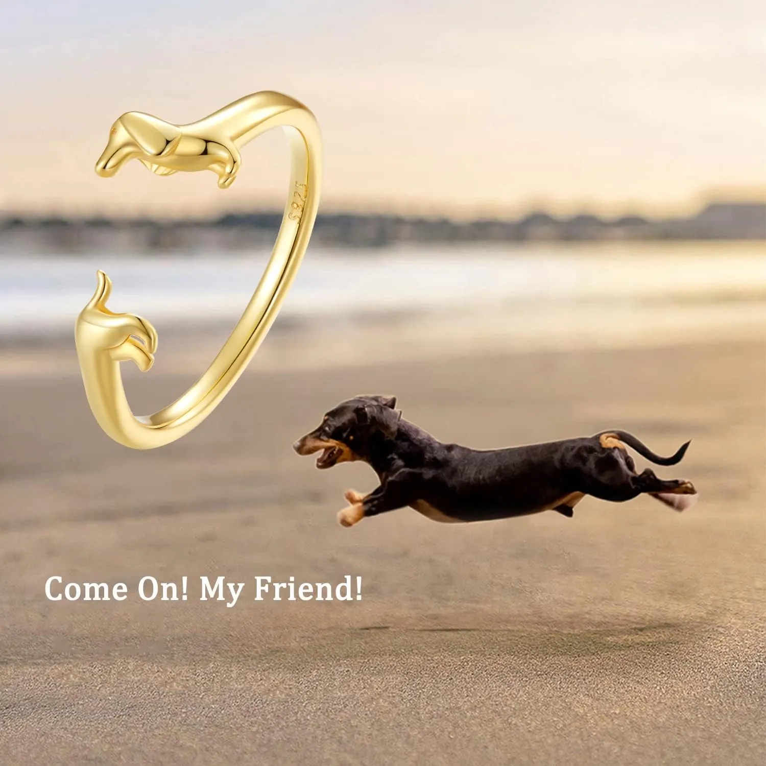 MUNDELL 925 Sterling Silver Cute Dachshund Open Rings Puppy Dog Adjustable Rings for Women Animal Stacking Rings Statement Rings Fine Jewelry