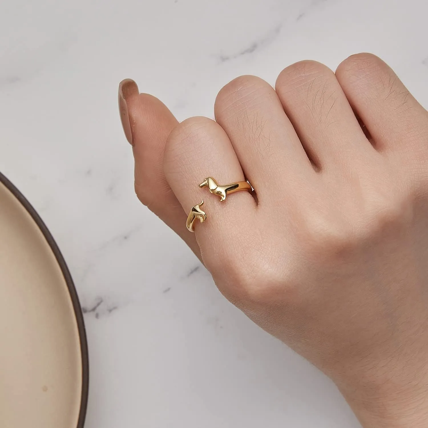 MUNDELL 925 Sterling Silver Cute Dachshund Open Rings Puppy Dog Adjustable Rings for Women Animal Stacking Rings Statement Rings Fine Jewelry